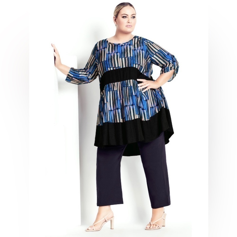 NWT Manon Baptiste Gia Print Tunic Blouse Watercolor Colorblock Plus Size 14